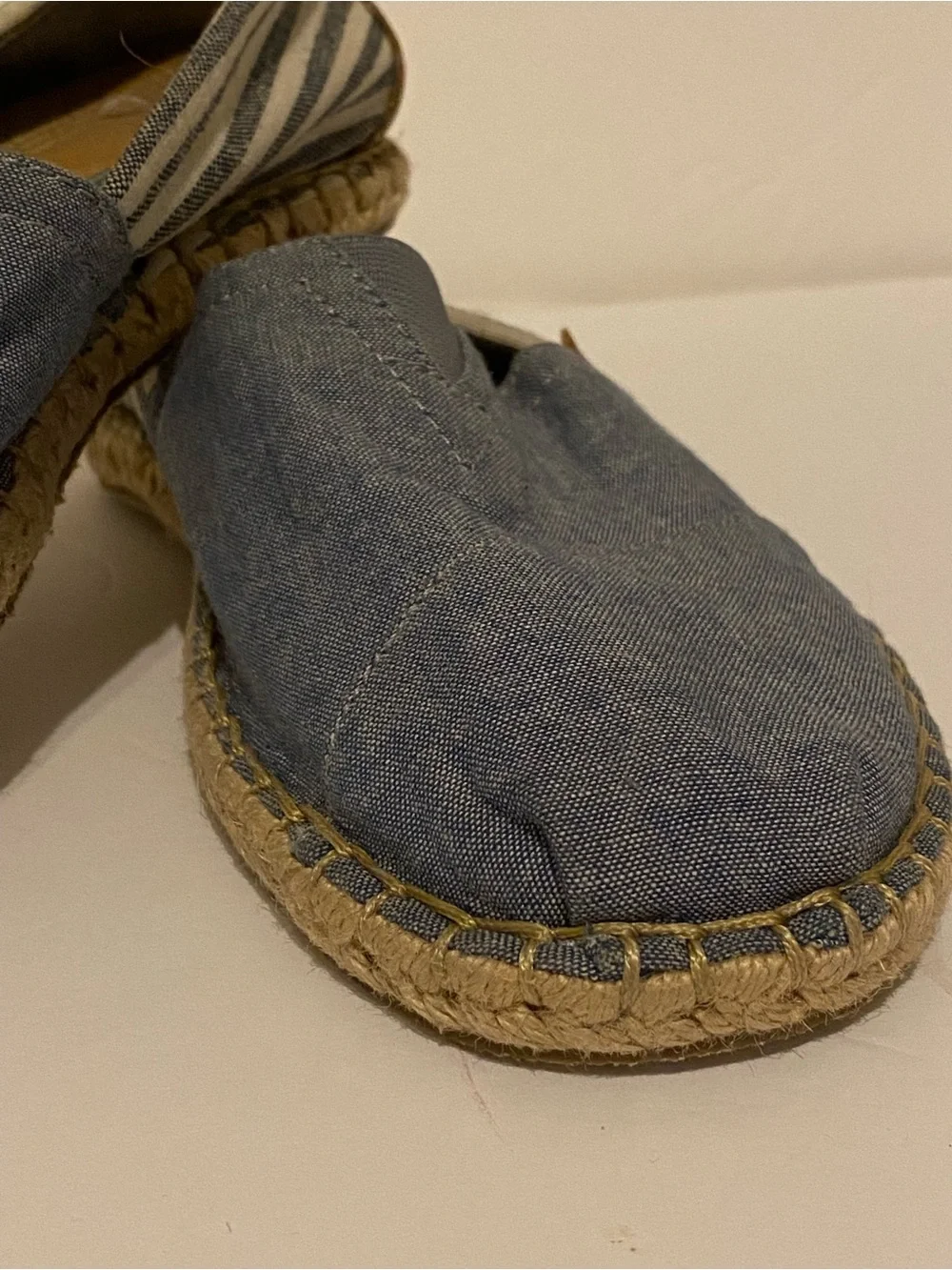 TOMS Blue and White Striped Canvas Slip-On Espadrilles